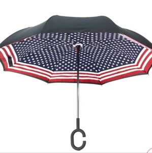 Topsy Turvy Umbrella in black/Flag Pattern